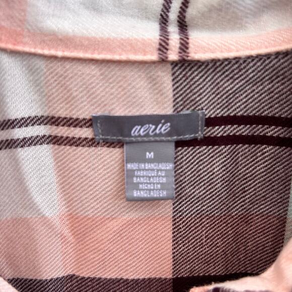 Aerie Fringe Hem Plaid Button Down Shirt Size Medium - Picture 4 of 6